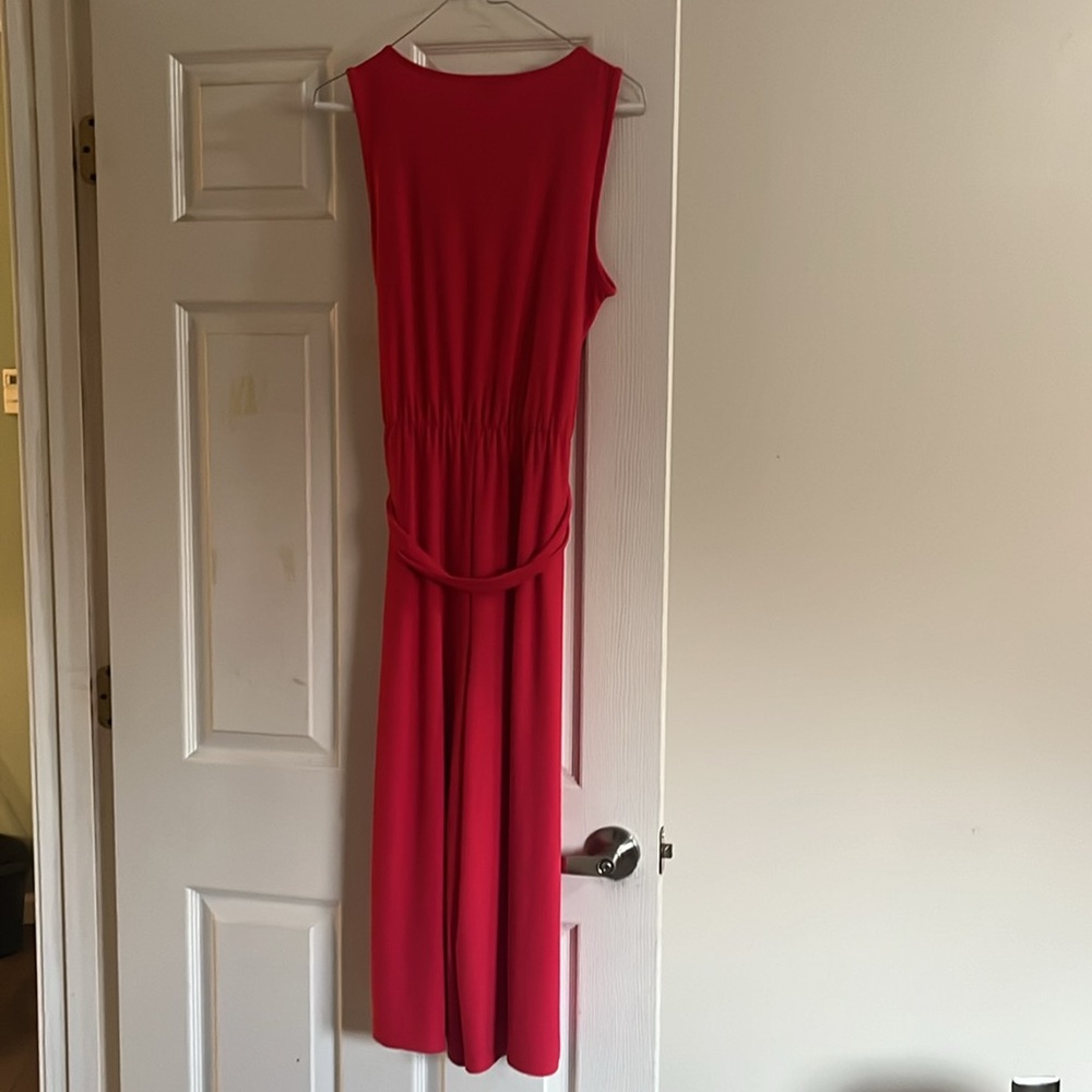 Like new Cupio hot pink, stretch belted cropped wide leg sleeveless jumpsuit-L - Picture 4 of 4